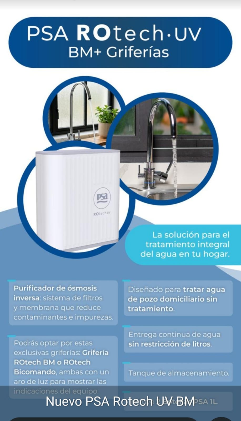 PSA ROtech UV Bajo Mesada con grifería exclusiva y tanque presurizado
